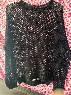 Rue21 Black Open-Weave Crewneck Sweater